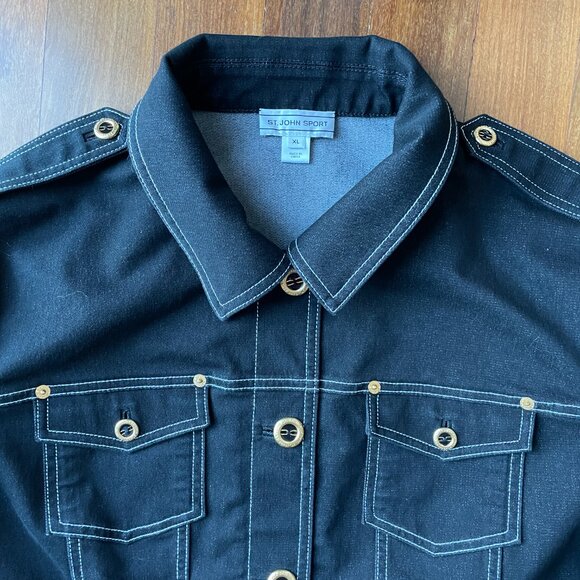 St John Sport Sz XL Black Denim Jean Jacket - Picture 3 of 8
